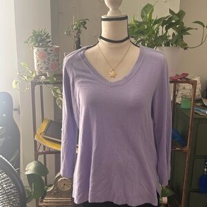 Preppy Karen Scott Lavender Long Sleeve V-Neck Top